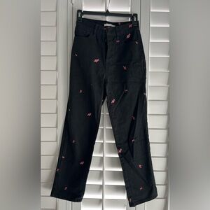 PACSUN Black High Rise Straight Leg Jeans with Roses Size 24